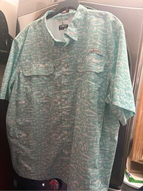 Habitat Mint Green Short-Sleeve Fish Print Button-Down Shirt